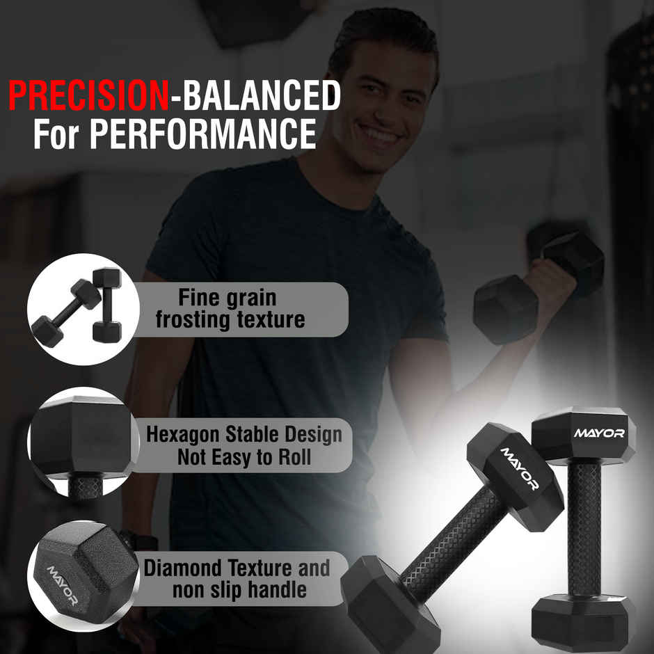 Mayor PVC Hexa Dumbbells Set | for Home Gym | Weight Training Fitness Dumbbells