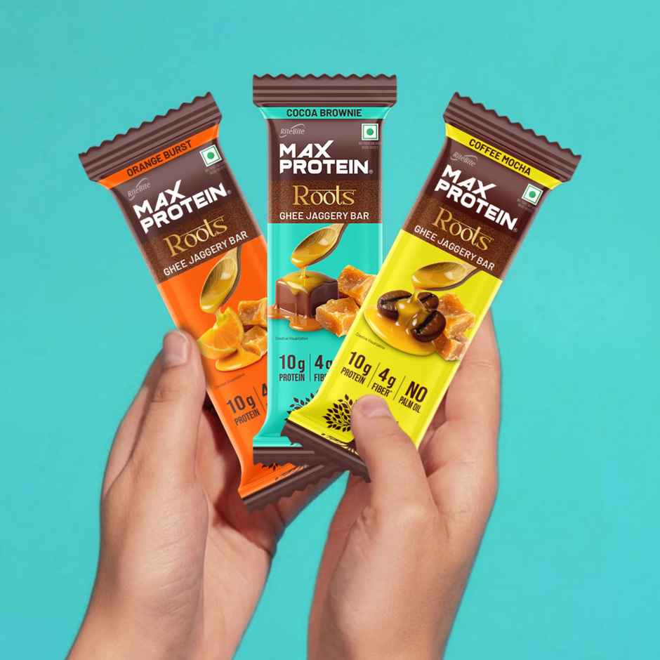 Max Protein Roots Ghee Jaggery 10g Protein Bars | Assorted | No Palm Oil | 4g Fiber