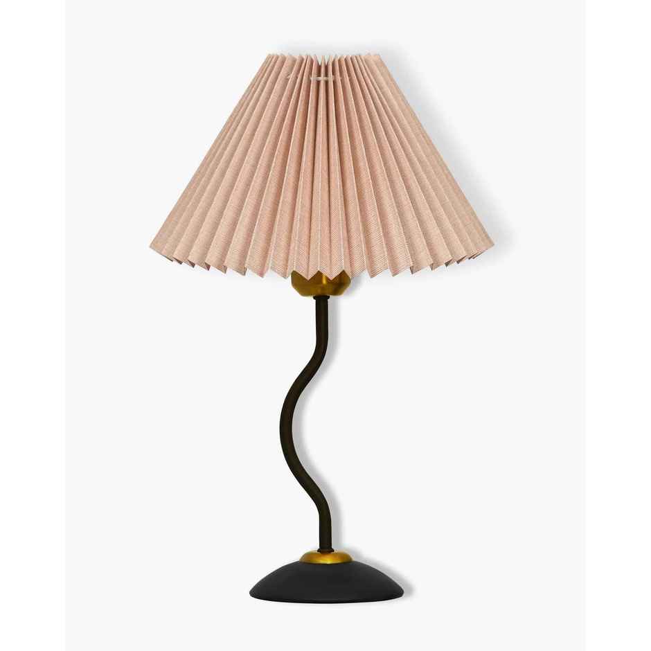 Homesake Matt Black Twister Metal Bedside Lamp | Pleated Jute Shade | Modern Table Light