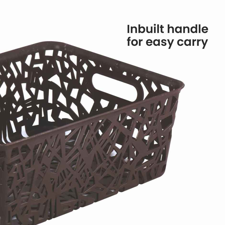 Flair Zig Zag Plastic Multi Purpose Storage Basket, 1 Pc Big, (Brown)