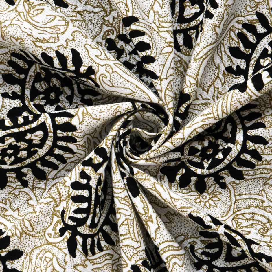 Furnofy King Size 100% Cotton Jaipuri Print Bedsheet, 2 Pillow Covers | Black Keri | B&W | 90x108in