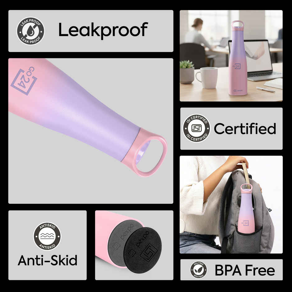 Go24 Morocco Stainless Steel Hot & Cold Water Bottle | Leakproof | 3-Layer Insulation