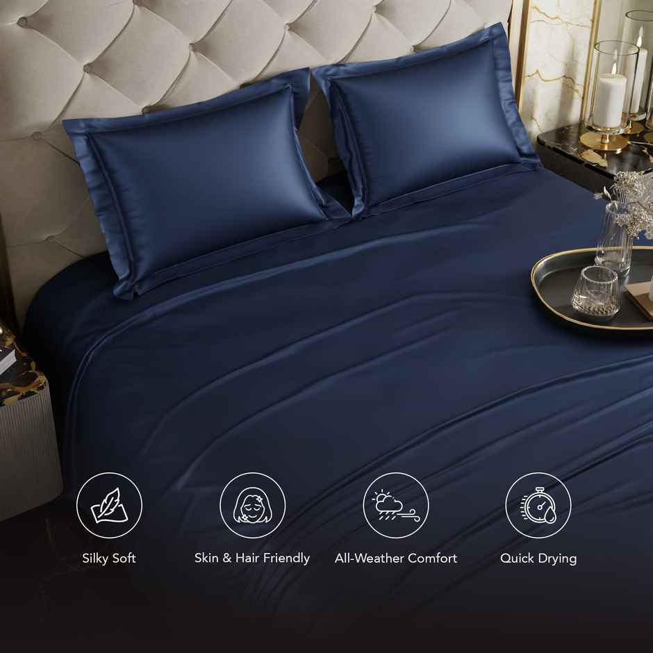 Stoa Paris Mystique Blue Flat Bedsheet Set - King - 2 Pillow Covers