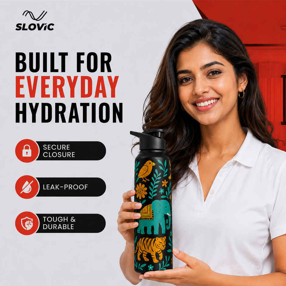 Slovic 1 L Incredible India Stainless Steel Sipper Water Bottle | 100% BPA Free | Ideal for Daily Use