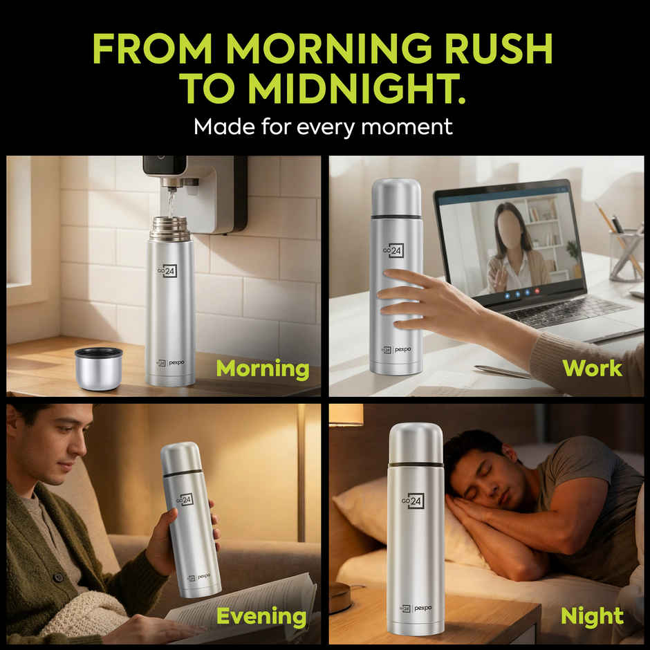 Pexpo 24 Hrs Hot And Cold Flask With Jute-Bag Vacuum Insulated Flamingo | 1 L