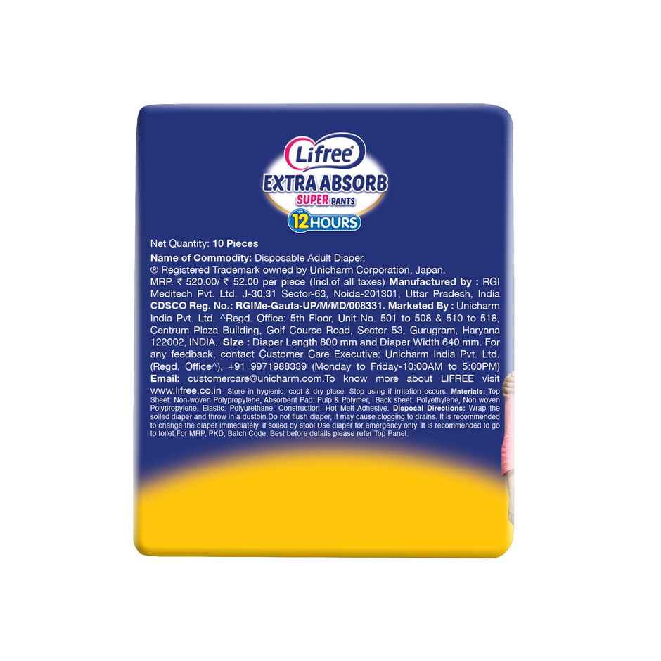 Lifree Super Extra Absorb Adult Diaper Pants Unisex | Waist (30-41 Inches) - M