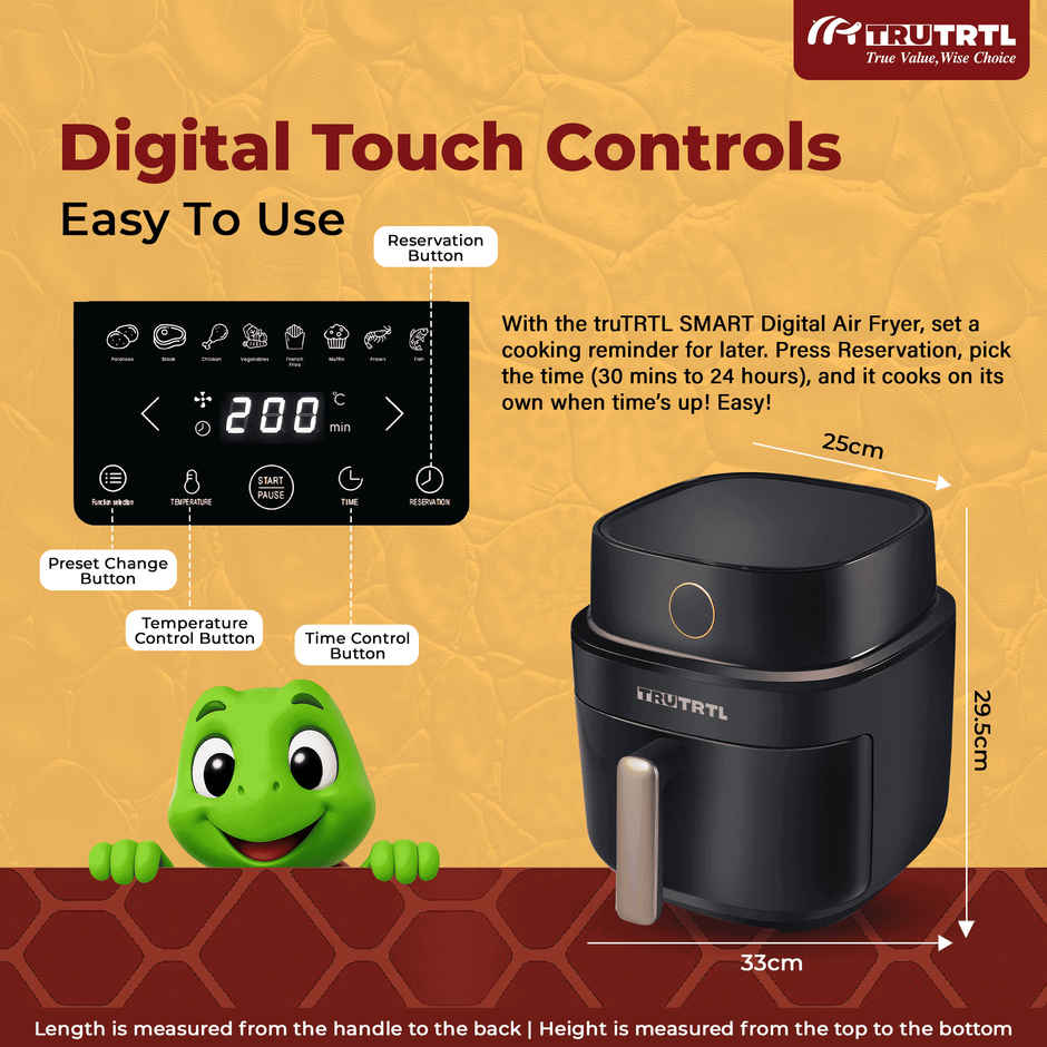 truTRTL Smart Digital 4.5L Air Fryer for Home| 1400 Watt| 8 Preset Menu| Glossy Black