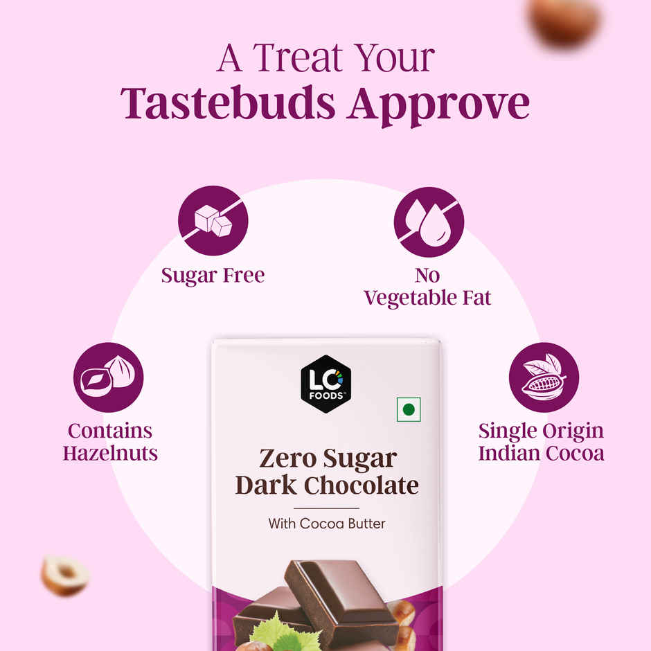 Lo Foods Hazelnut Sugar Free Dark Chocolate Bar | Premium Cocoa Butter Healthy Chocolate