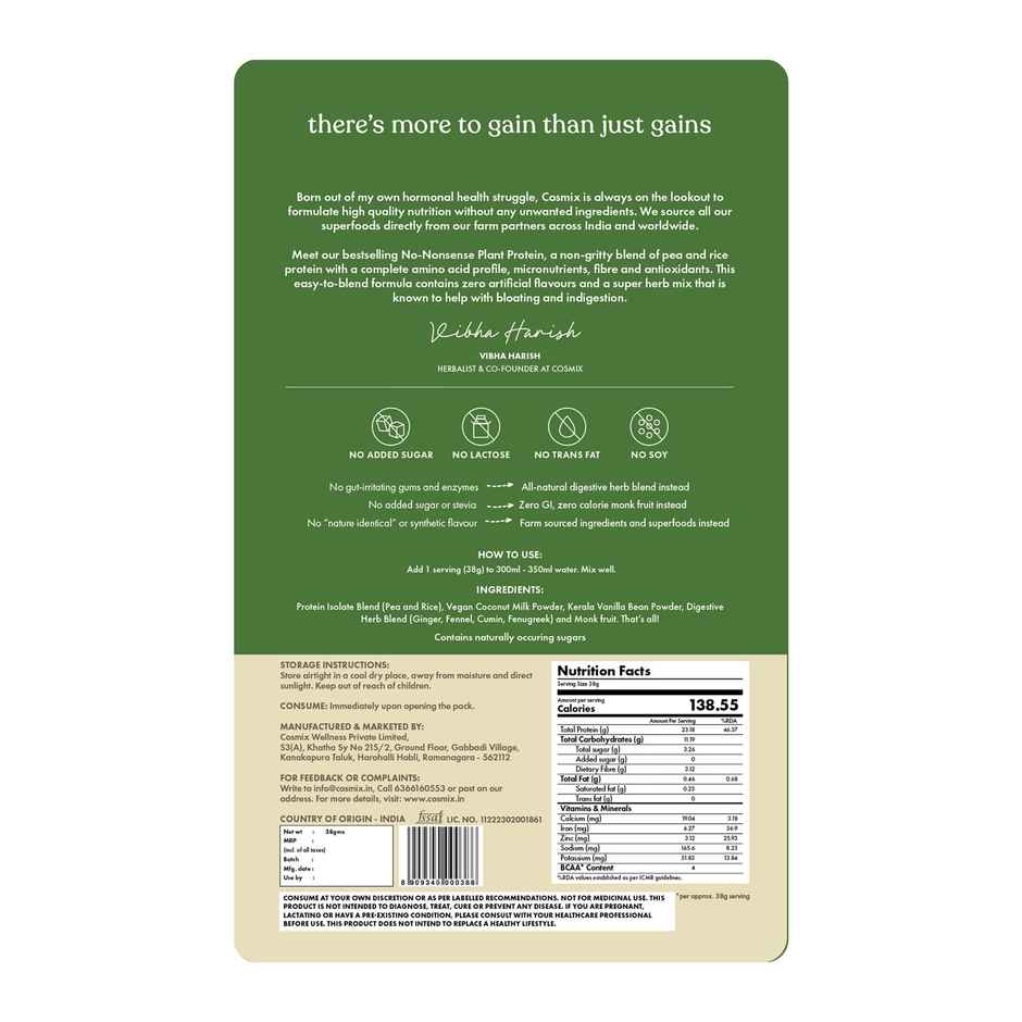 Cosmix No Nonsense Plant Protein Kerala Vanilla Bean Sachet