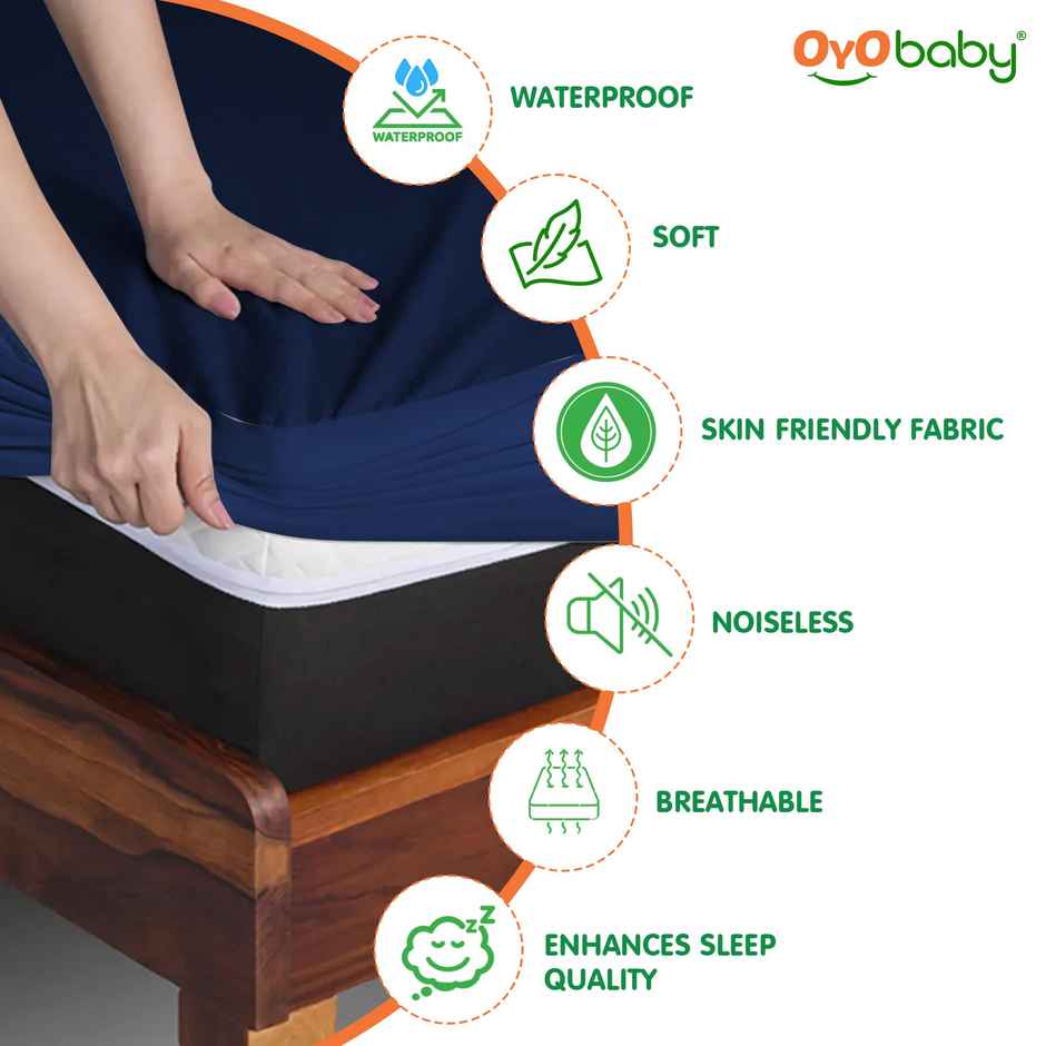 Oyo Baby - Cotton Feel Waterproof Mattress Protector 72 X 78 Inch, Double Bed Dark Blue