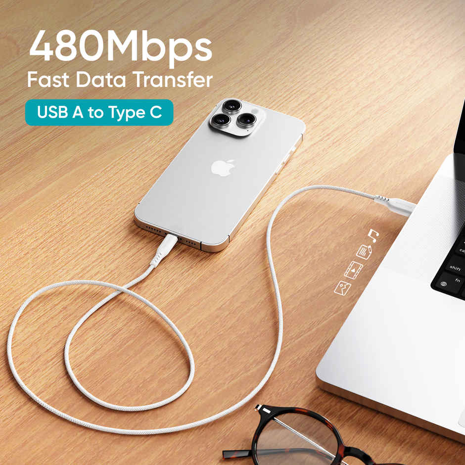 Ambrane Unbreakable 60W Fast Charging Braided Type C Cable for Smartphone & Other Devices - 1 m