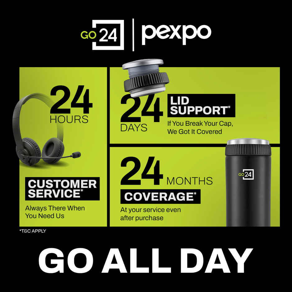Go24 | Pexpo Crypto ISI Certified Hot & Cold Flask | 430 ml | Knight Black | Stainless Steel