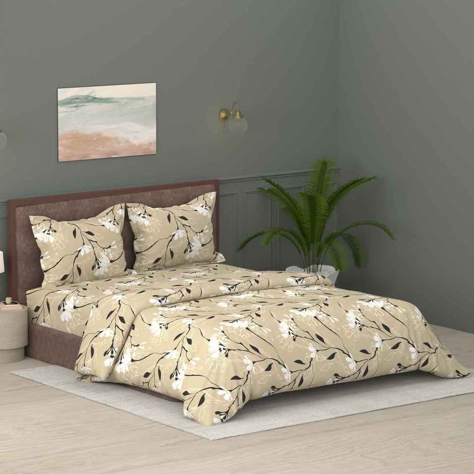 Raymond Home Beige Floral Comforter 110 TC Double Bedsheet with 2 Pillow Cover Bedding Set