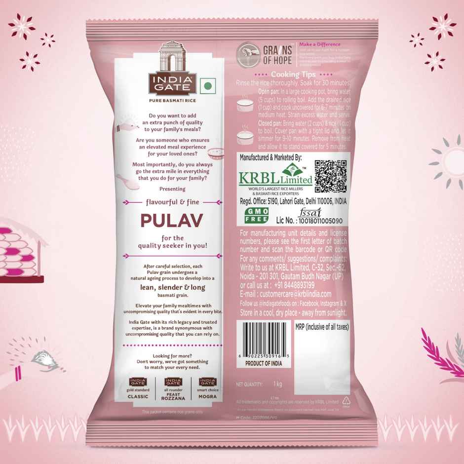 India Gate Pulav Basmati Rice | Lean Slender Grains