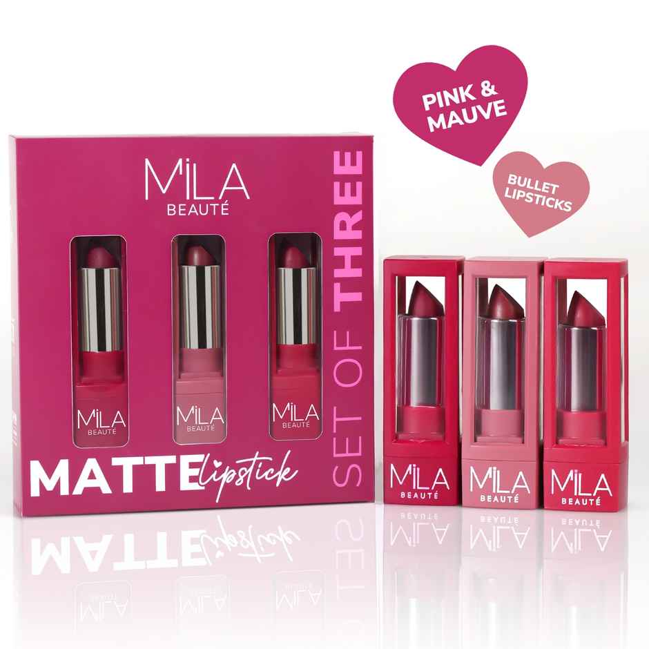 Mila Beaute Matte Lipstick Set of 3 Long-Lasting | Lightweight | Rich Pigment | Mauves & Pinks