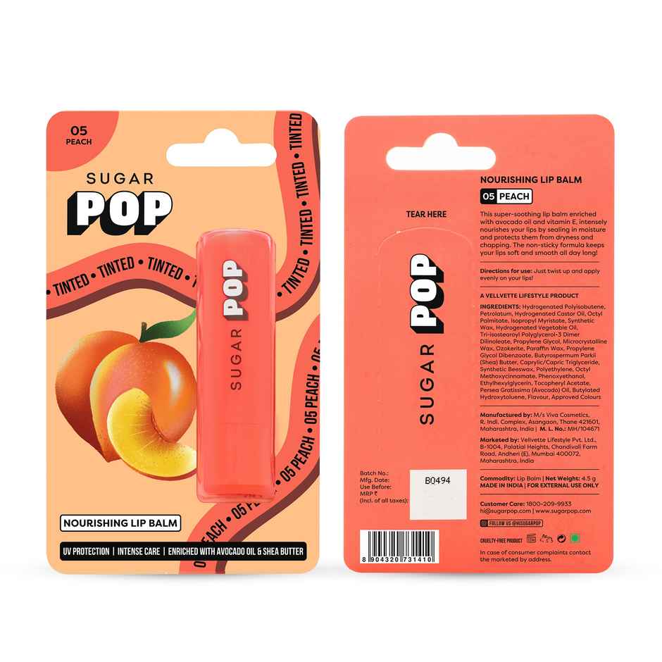 SUGAR POP Nourishing Lip Balm 05 Peach - Tinted Lip Moisturizer for Dry and Chapped Lips