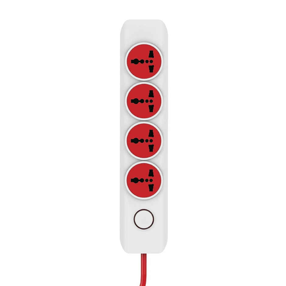 Ailkin 4 + 1 250 Volts Power Strip Extention Board with Master Switch, Indicator, Safety Shutter & 4 International sockets, Extension Cord for Home Appliances - Red & White 