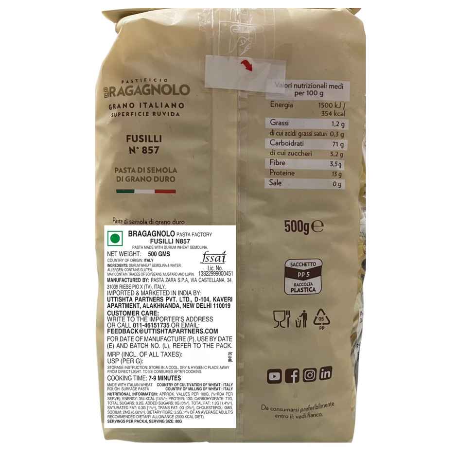 Bragagnolo Fusilli Pasta | Itlaian Wheat Bronze Cut Die Rough Surface
