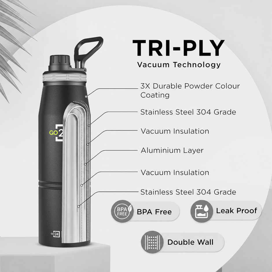 Go24 Altros Stainless Steel Hot & Cold Water Bottle | Leakproof | 3-Layer Insulation