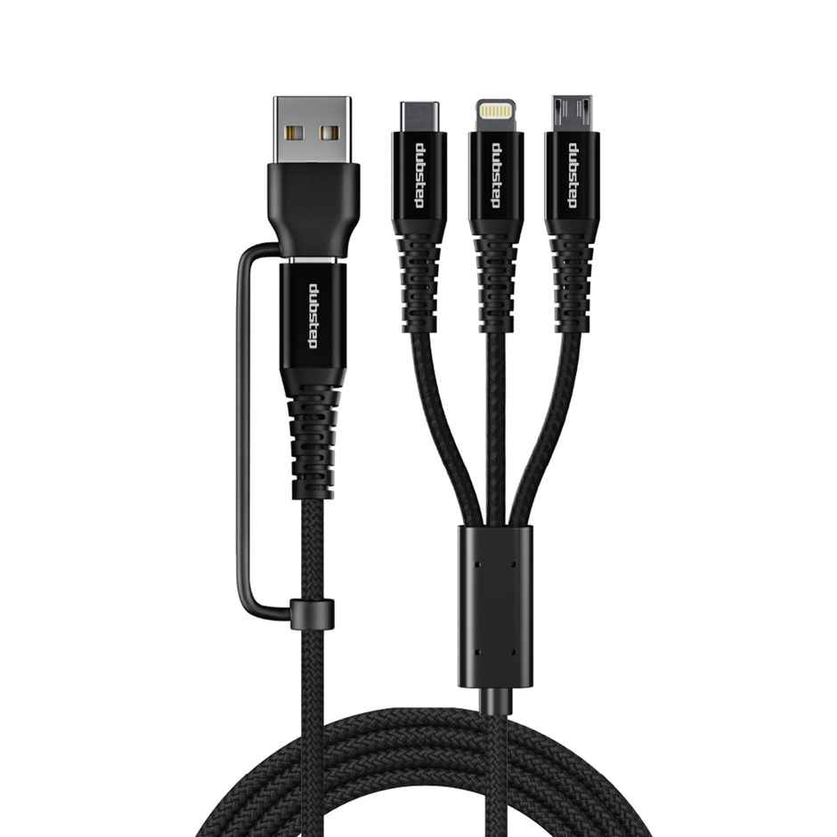 Dubstep Blaze Hexa 30W 6 in 1 USB Cable 1.2m with Changeable USB Head to USB-A to Type-C To Type-C + MicroUSB + Type-L Fast Charging Cable (Compatible with Mobile, Tablet, Laptop, Black, One Cable) - Black