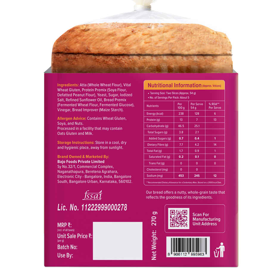 Protein Chef 37g Protein Brown Bread, No Maida No Preservatives