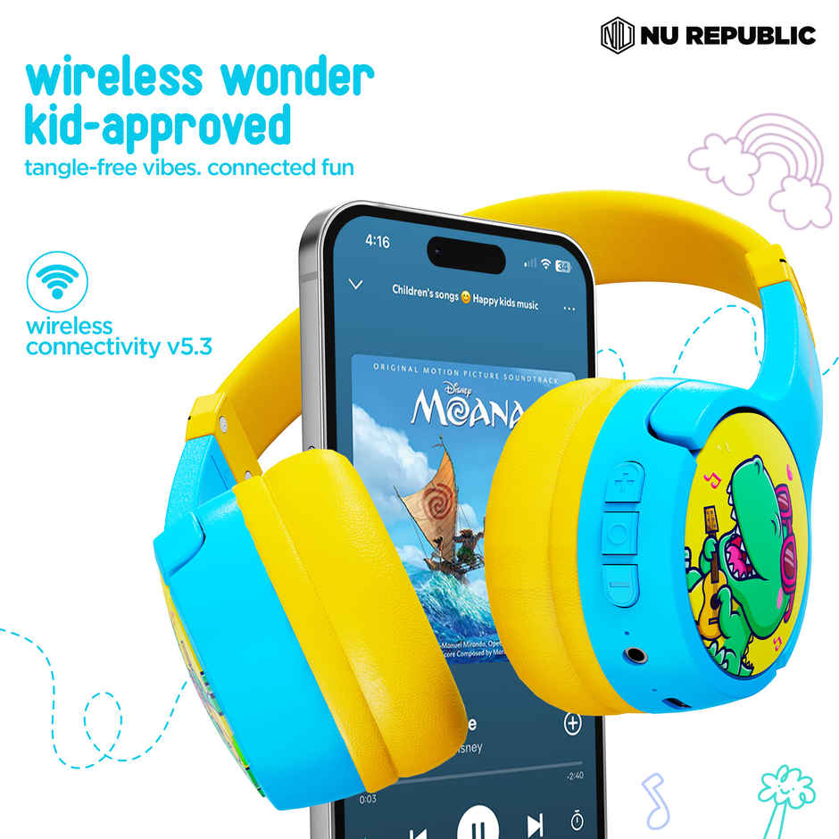 Nu Republic Beatpop with 42 hrs Playtime ENC Wireless Headphone - Blue & Yellow
