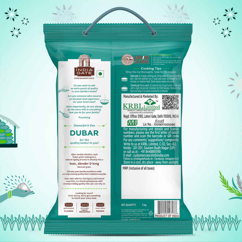 India Gate Flavourful and Fine Dubar Basmati Rice | Long and Slender Grains | Naturally Aged