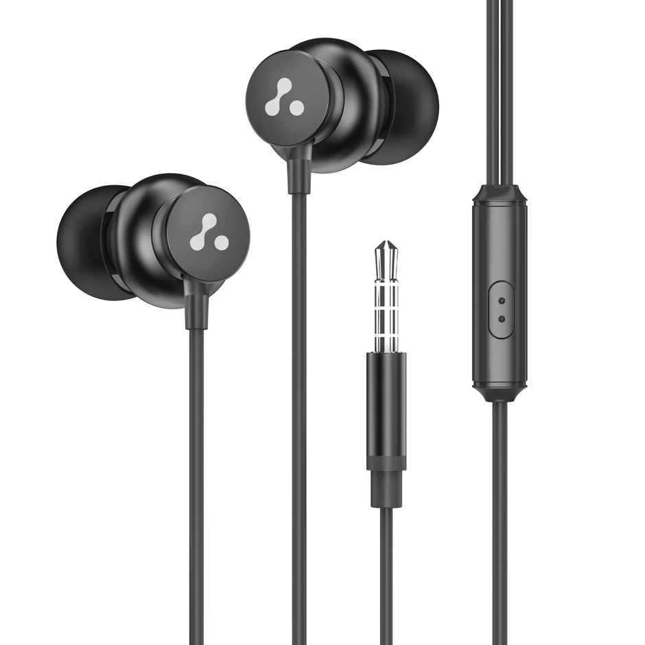 Ambrane 3.5mm Wired Earphones with Mic, Powerful HD Sound with High Bass, Stringz 38 Black