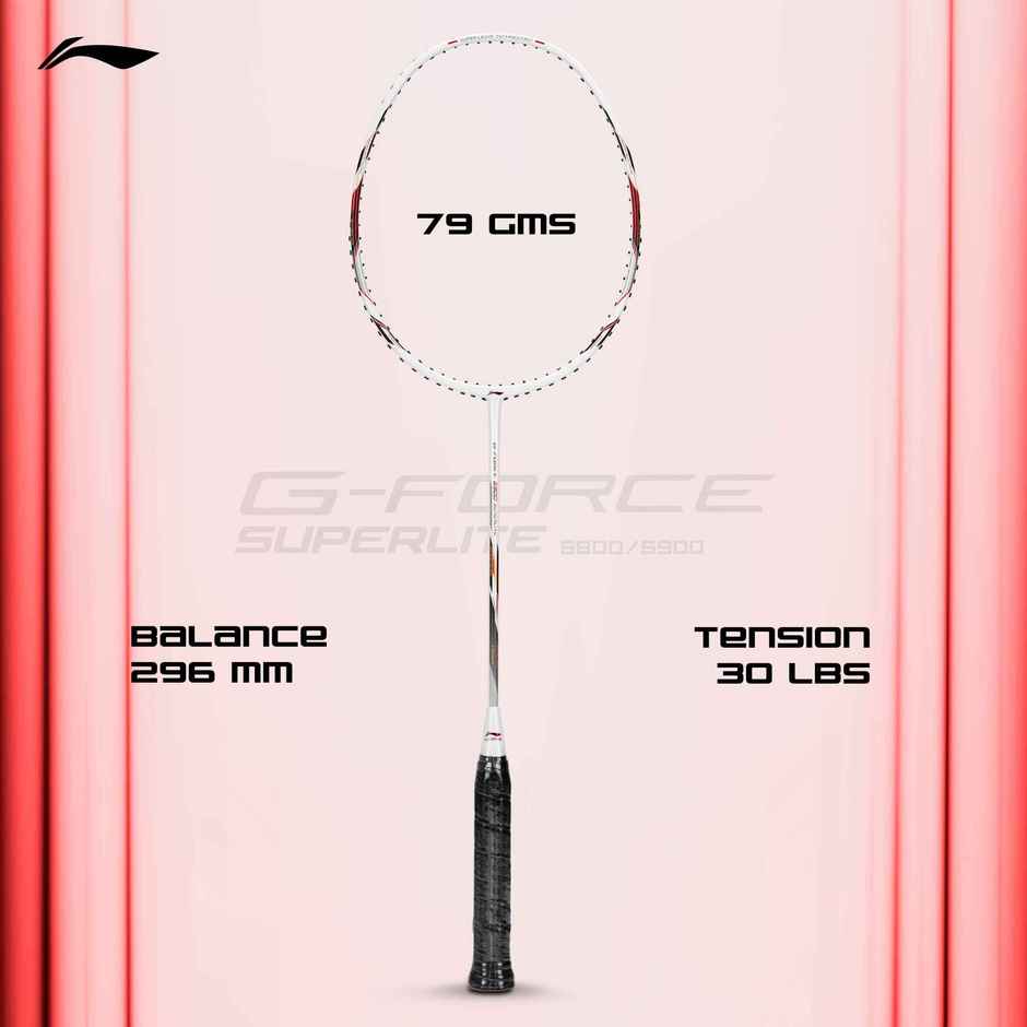 Li-Ning G-Force 5900 Superlite Carbon Fibre Badminton Racket + Full cover | White/Red/Black