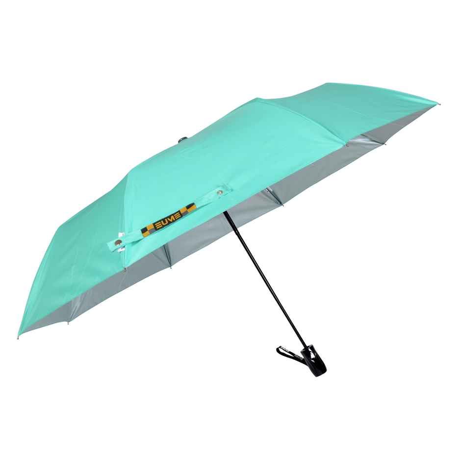 Eume Obscure Auto Open 23.5 Inch 3 Fold Unisex Sea Green And Silver Color Umbrella