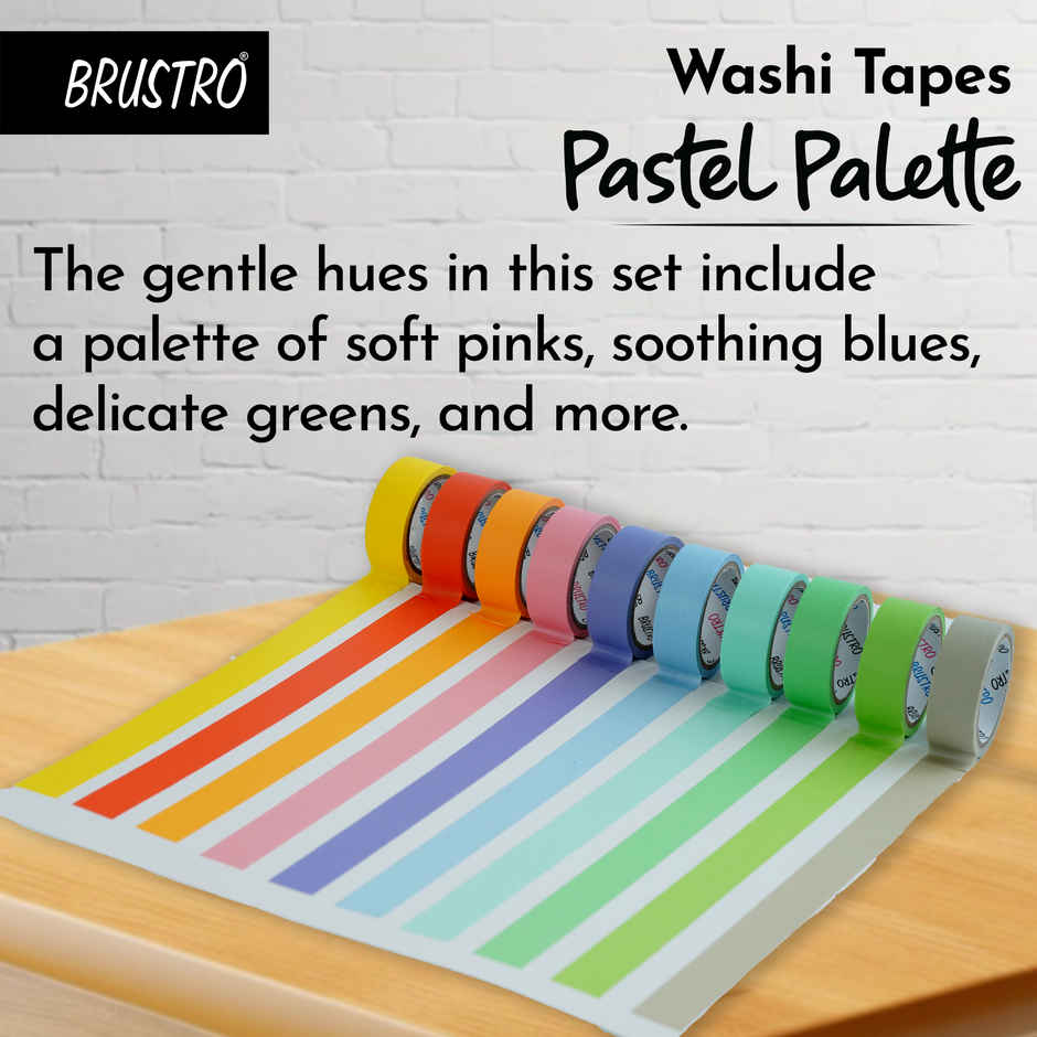 Brustro Washi Masking Tapes Pastel Palette Solids Shade | 15 mm X 5 m