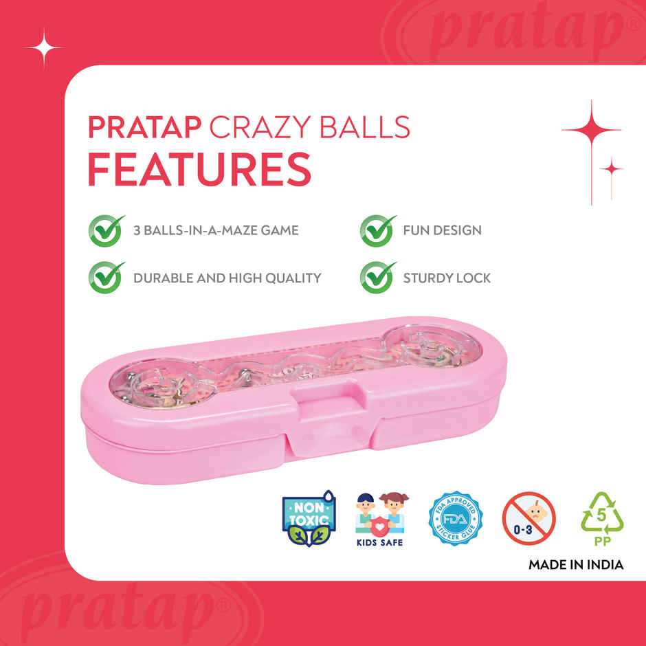 PRATAP Crazy Balls Pencil Box with 3 Balls in a Maze Game | Pink | Unicorn