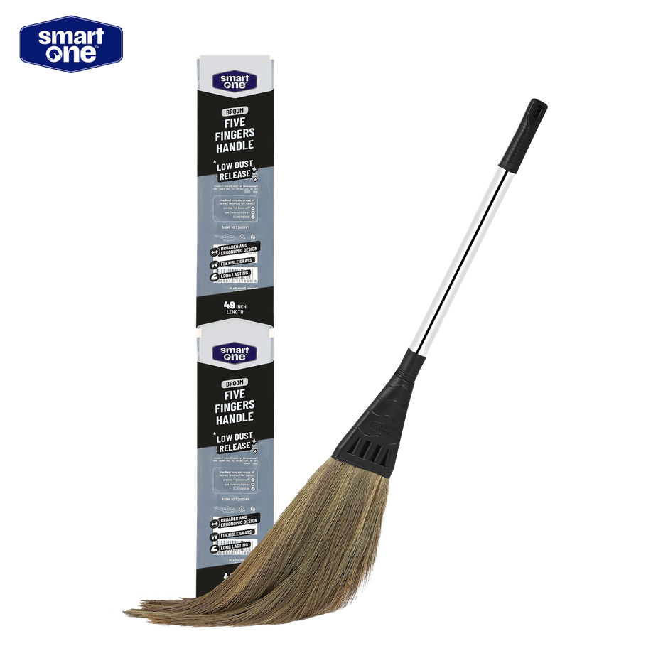 Smart One-Black- Five Fingers Handle Grass Broom, Silchar Grass, 49 Inch length, 450 gm