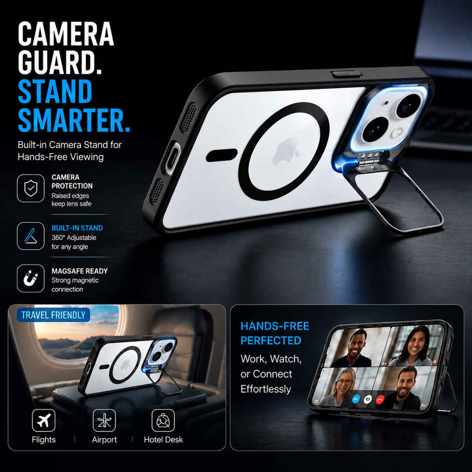 Artistque Adjustable Camera Stand Magsafe Case For iPhone 15 Back Cover | Black