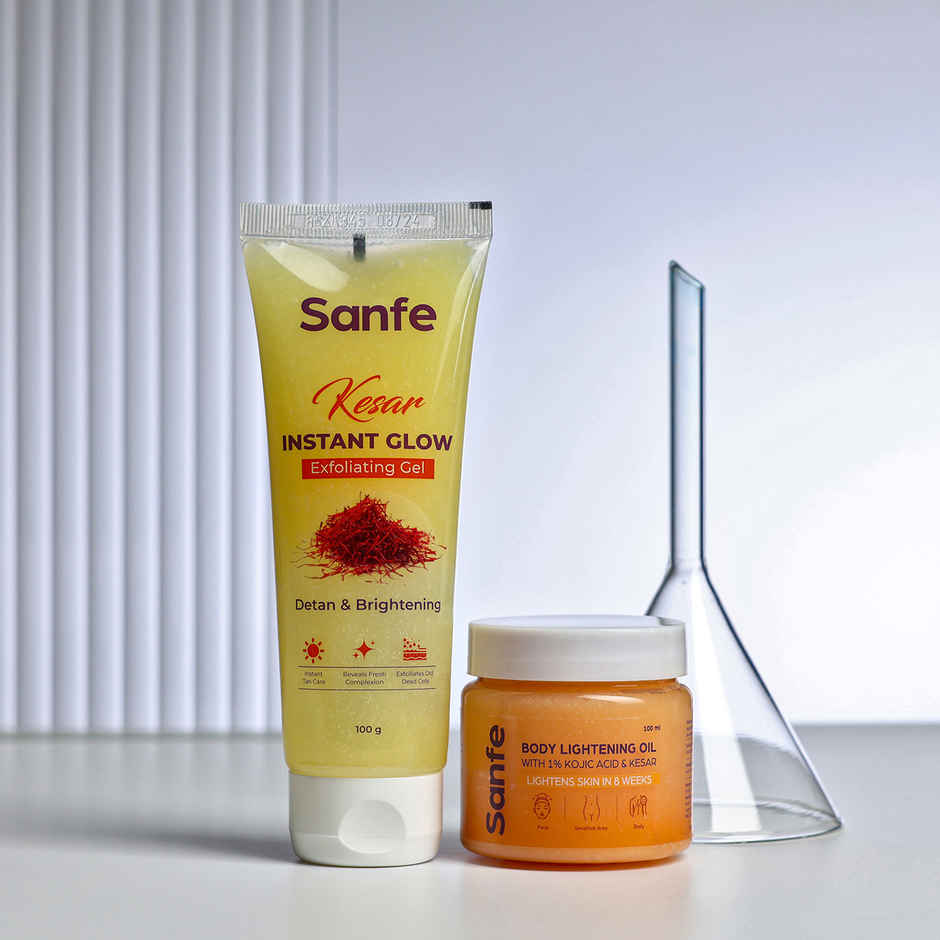 Sanfe Kesar Instant Glow Exfoliating Gel - Visibly Removes Tan, Brighten Skin, AHA Exfoliation