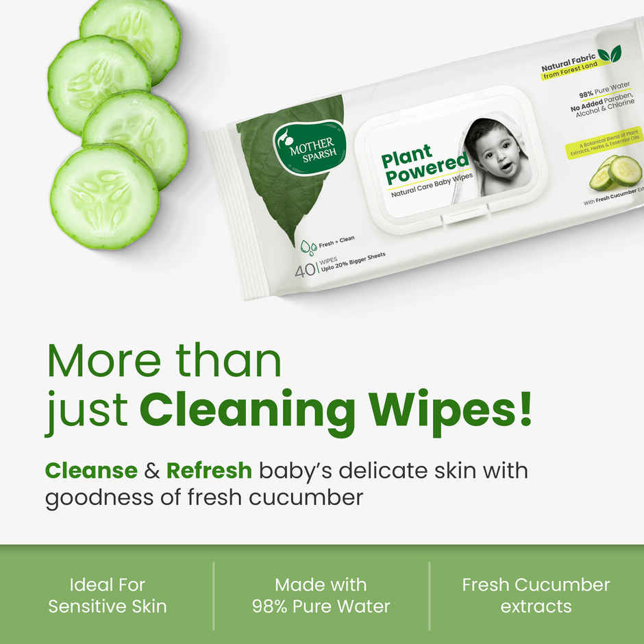 Mother Sparsh Plant Powered Natural Care Baby Wipes with Cucumber Extract