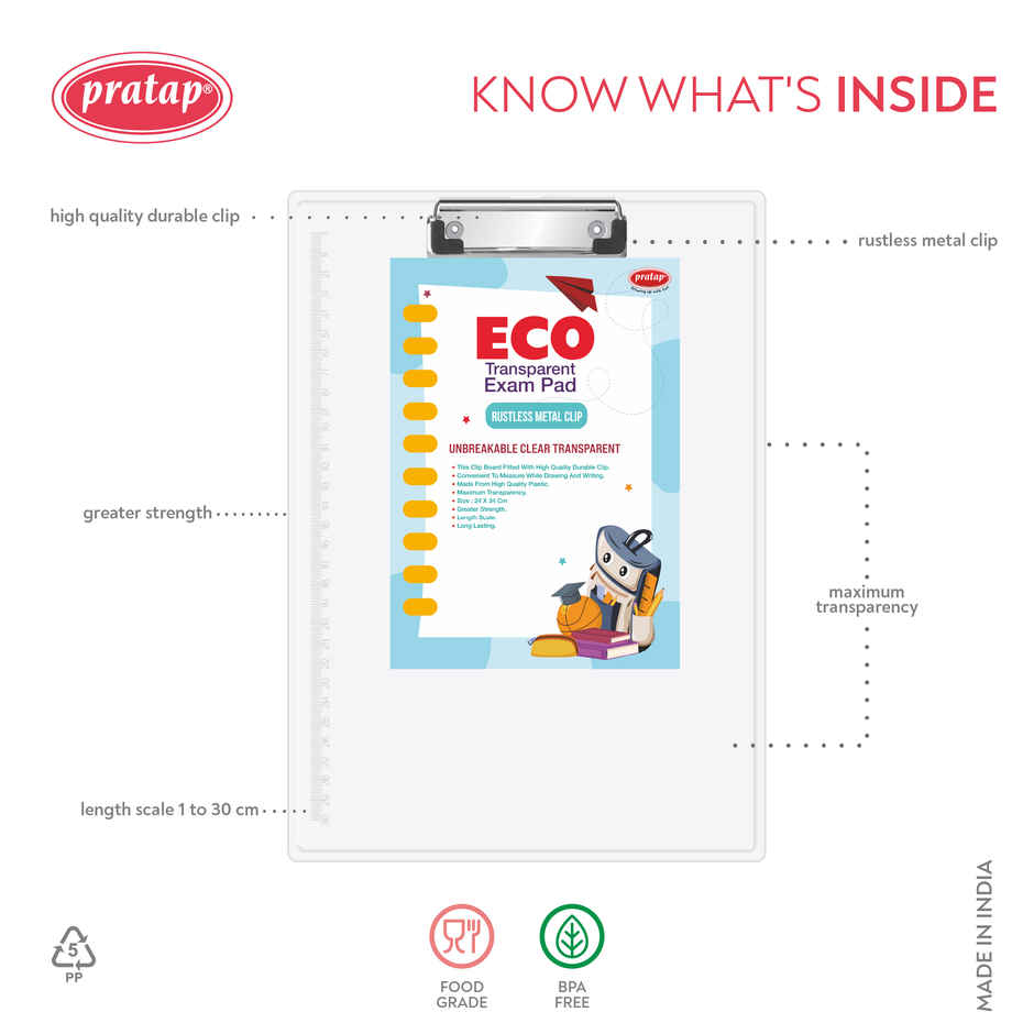 PRATAP Exam Pad Eco Clear Transparent