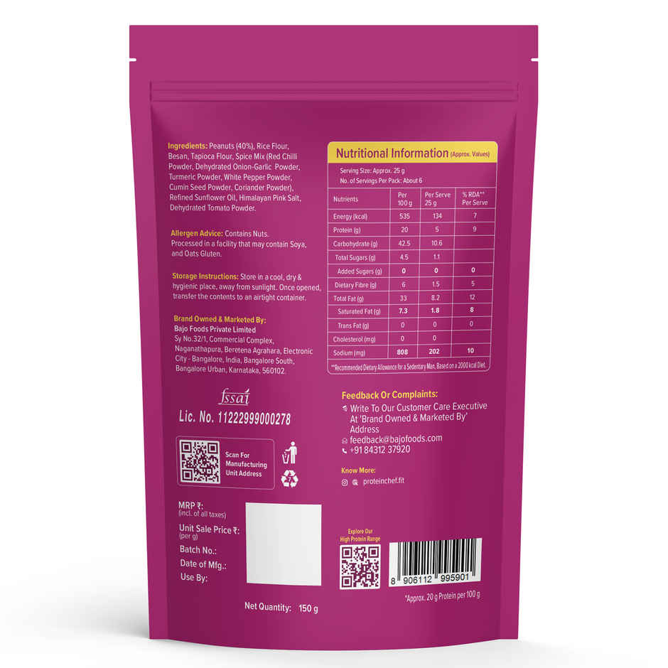 Protein Chef Crunchy Coated Peanuts | No Palm Oil Masala Roasted 20g Protein Healthy Snacks