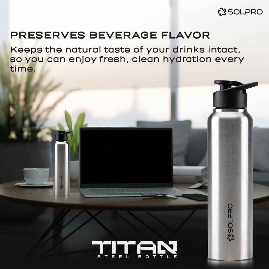 Solpro Titan Stainless Steel Water Bottle | Gym Bottle | Odor & Bpa Free | 1 L | Steel