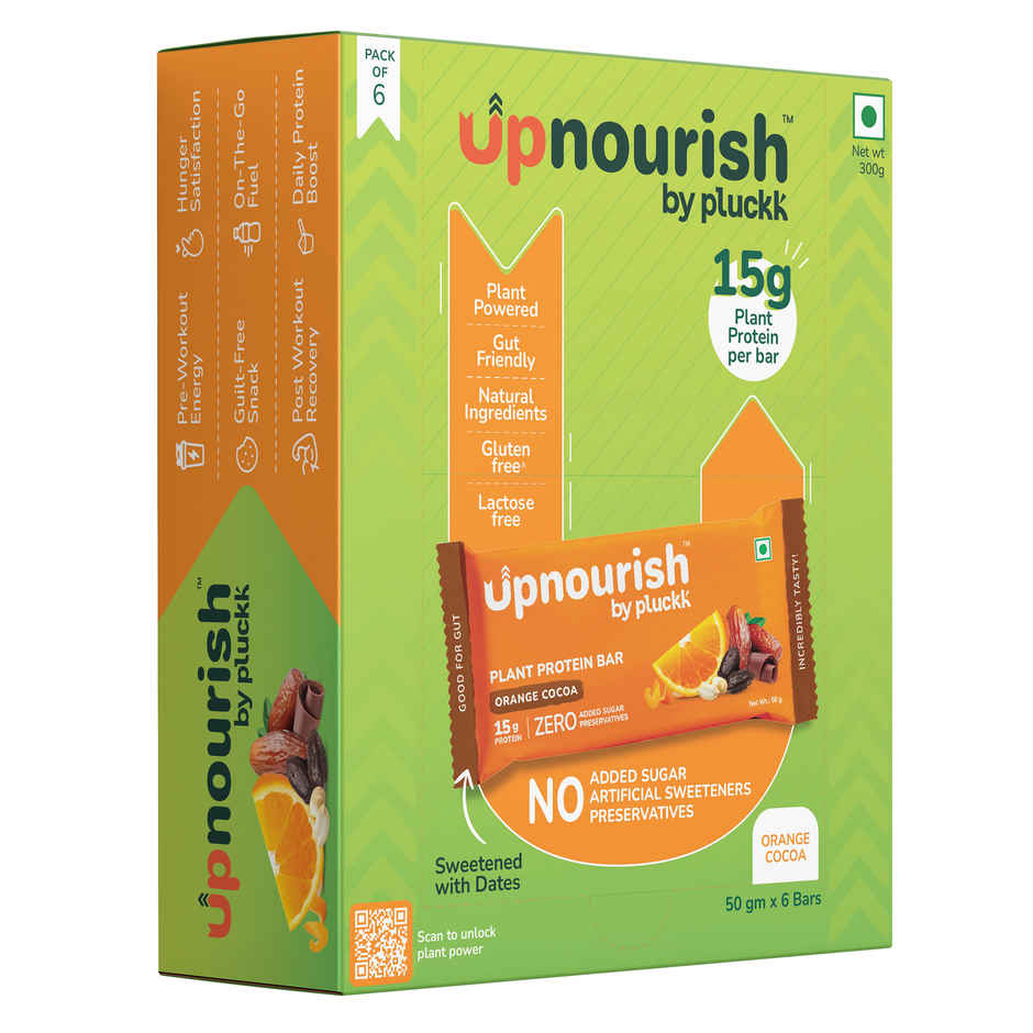 Chocolate Orange Protein Bar - No Refined Sugar (Pack of 6) | 15g Complete Protein | Upnourish
