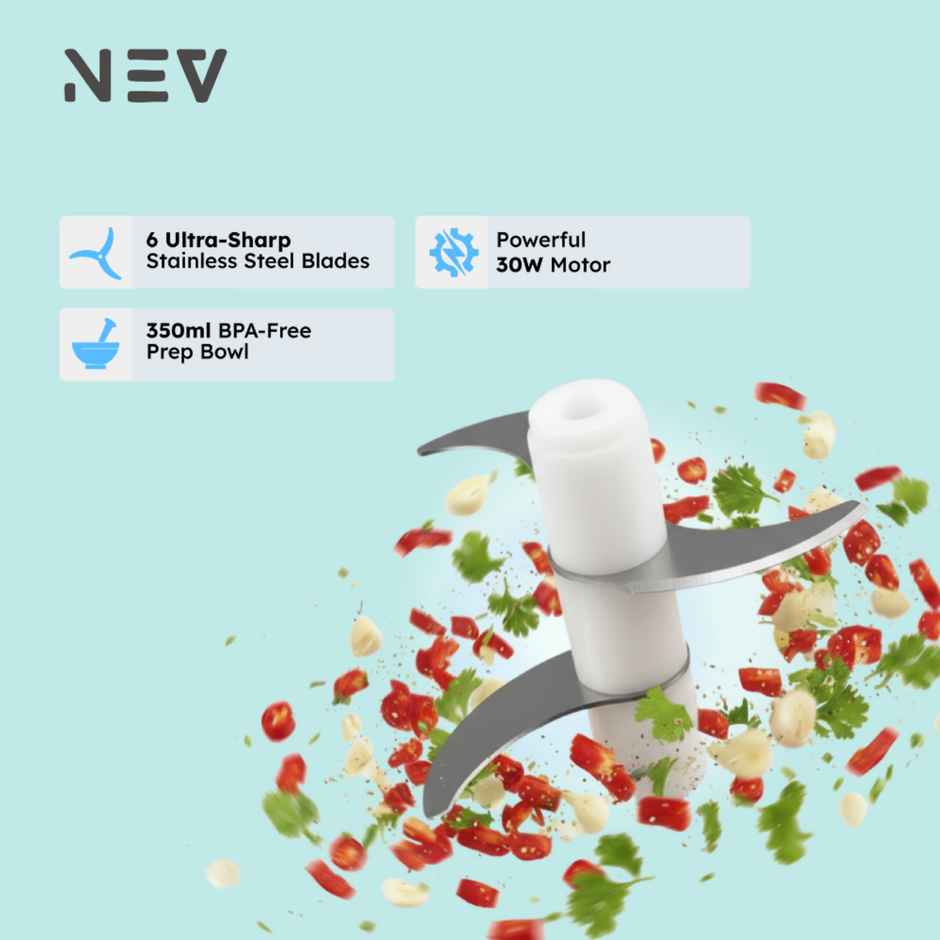 NEV Electric Mini Chopper, 350 ml Bowl, Safety Lock Lid , USB Type C Rechargeable