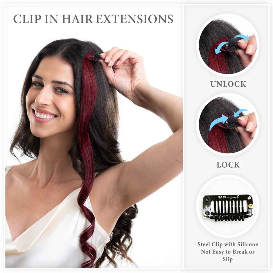 Hair Originals One Clip Extension Hair Streaks Punchy Plum 16 Inches