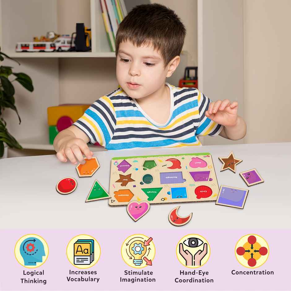 Shapes Wooden Knob Puzzle Board For Kids With Pictures - Lb60