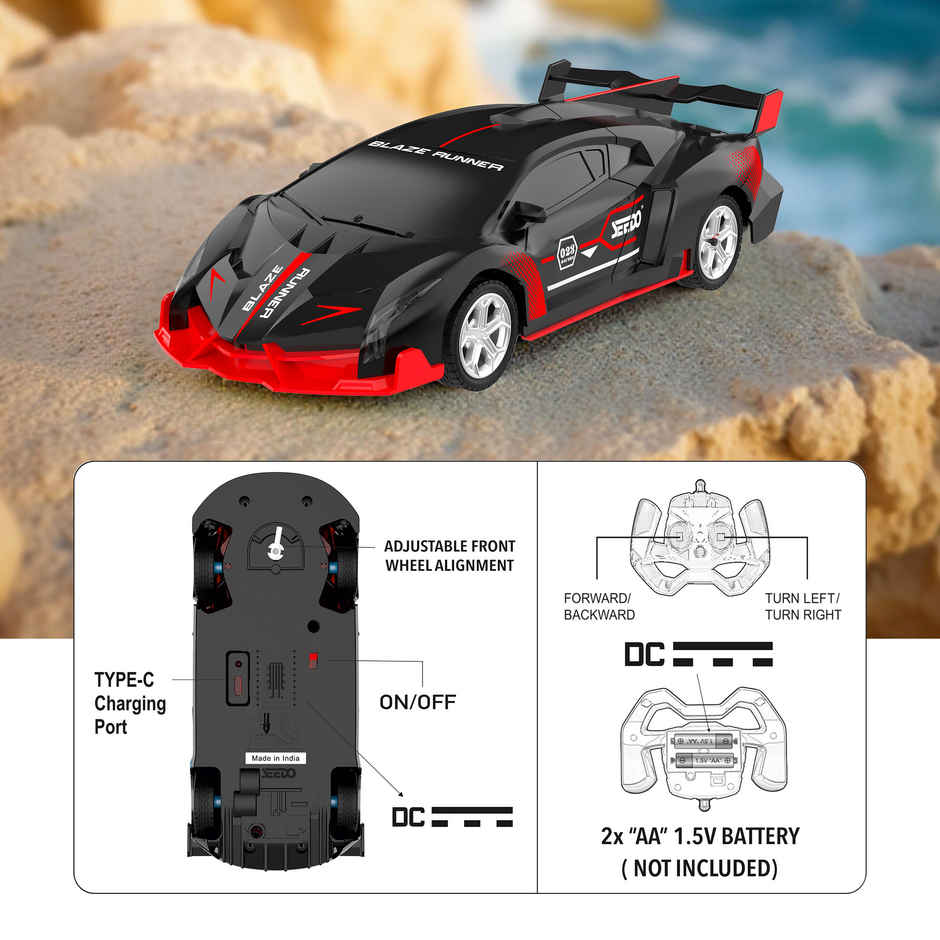 SEEDO Remote Control Car 1:18, 27 MHz, Type-C Rechargeable, Fast Speed Blaze Runner Car | Red