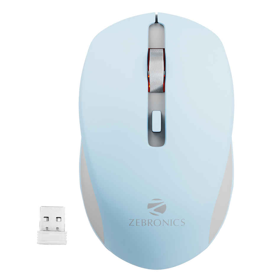 Zeb-Jaguar Wireless Mouse, 2.4Ghz With Usb Nano Receiver, High 4 Buttons (Light Blue+Grey)