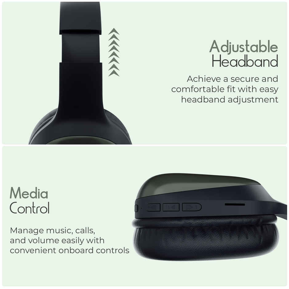 Zebronics Thunder Pro BT Headphone, Gaming Mode, ENC, Call Function, Aux, mSD, 60h (Olive Green)