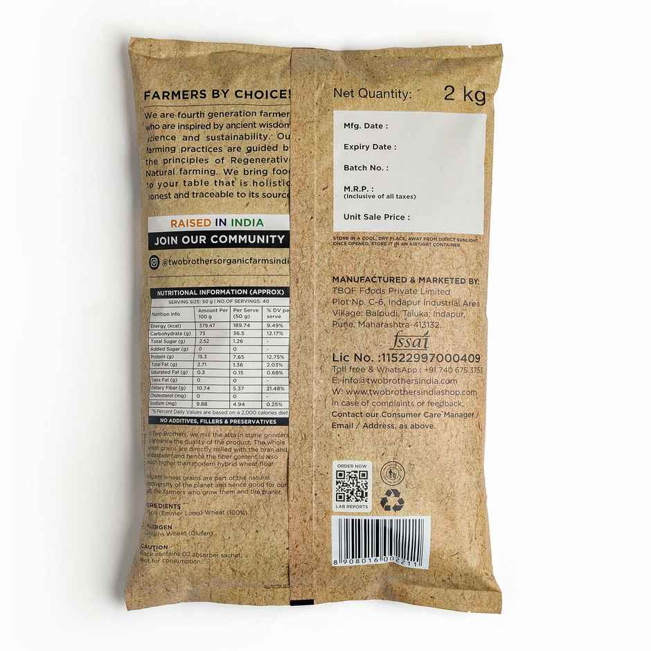 Two Brothers Khapli | Emmer Long Wheat Atta Stoneground