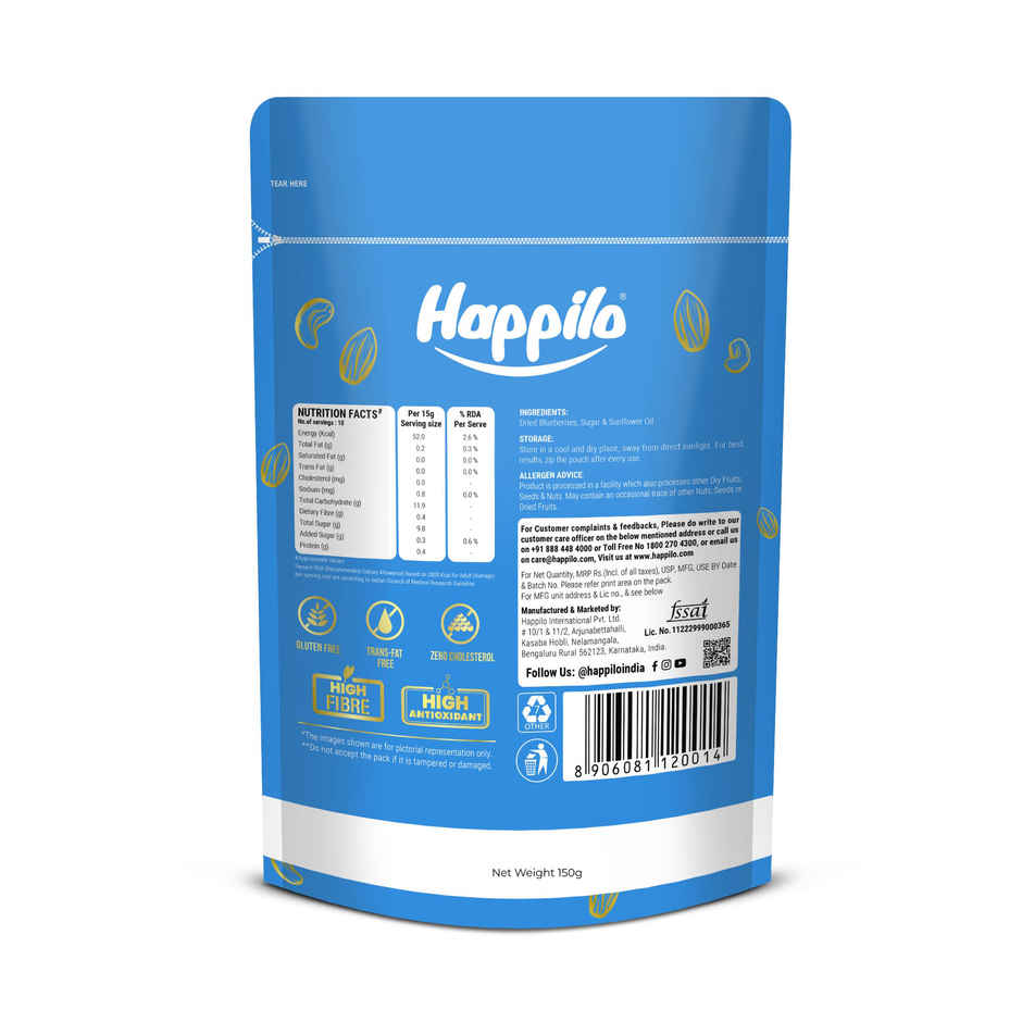 Happilo Premium Dried California Blueberries|Rich in antioxidants|Dry Fruits