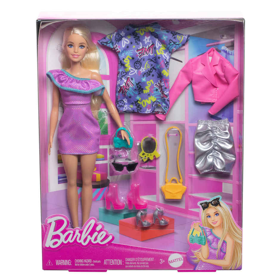 Barbie Fashion Doll with Party Desses, Purse & Accessories