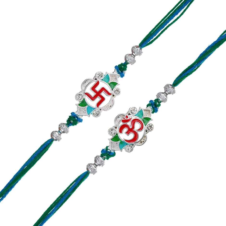 Swastika Om Religious Rakhi with Roli Chawal Rakhi for Brother Bhaiya Bhai | Pack of 2 | Ecraftindia